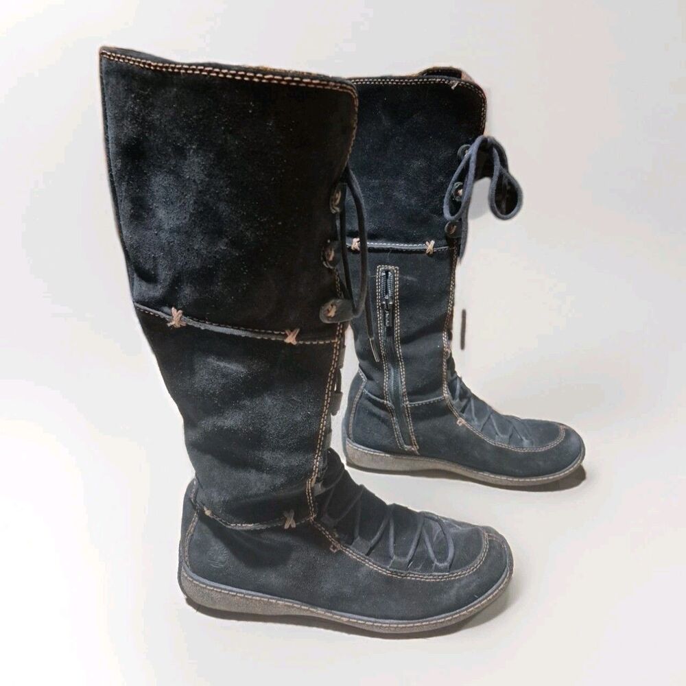Timberland Comforia Black Leather Boots Women's 8M Side Zip Wedge 693753426